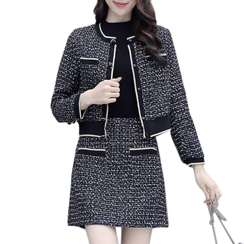 Nové Zimné Ženy Bunda Dvoch-Dielny Socialite Tweed Kabát Móde Sladké Sukne, Obleky, Ženy Kórea Módne Oblečenie Office Lady