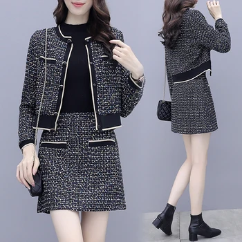 Nové Zimné Ženy Bunda Dvoch-Dielny Socialite Tweed Kabát Móde Sladké Sukne, Obleky, Ženy Kórea Módne Oblečenie Office Lady