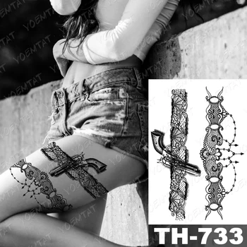 Nepremokavé Dočasné Tetovanie Nálepky Čipky Stuhou Zbraň Hviezdičkový Hotel Crown Flash Tetovanie Ženské Rameno Stehna Body Art Party Falošné Tetovanie Muž