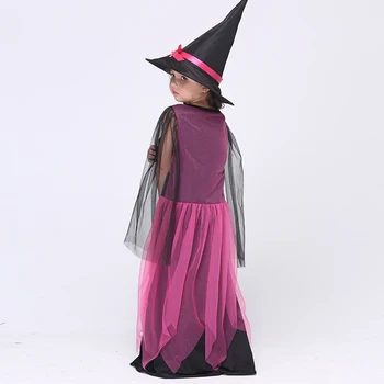 Halloween Girl Black Fly Kostým Čarodejnice Dlhé Šaty S Čipkou Klobúk Cape Strany Cosplay Maškarný Karneval Oblečenie Pre Deti Deti