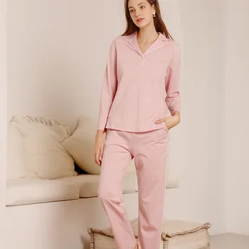 Dámske bavlnené pyžamo nastaviť pár sleepwear 2019 jar leto plus veľkosť odev nohavice 2 ks domácnosti ružová módne