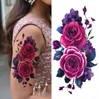 Modrá Kvetina Dočasné Tetovanie Pre Ženy, Dievčatá Falošné Orchidea, Pivónia, Ruža Tetovanie Nálepky Predlaktie Dekorácie Tetovanie Papier Viniča Planéty