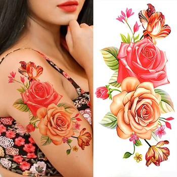 Modrá Kvetina Dočasné Tetovanie Pre Ženy, Dievčatá Falošné Orchidea, Pivónia, Ruža Tetovanie Nálepky Predlaktie Dekorácie Tetovanie Papier Viniča Planéty