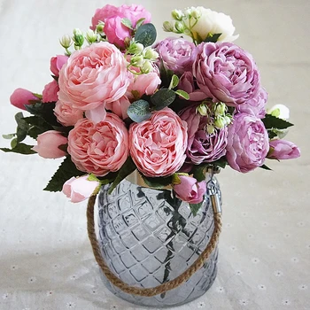 Umelé kvety na ozdobu Ruže, Pivónia Hodváb malé kytice flores strana jar svadobné dekorácie mariage falošné Kvet Hot O