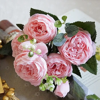 Umelé kvety na ozdobu Ruže, Pivónia Hodváb malé kytice flores strana jar svadobné dekorácie mariage falošné Kvet Hot O
