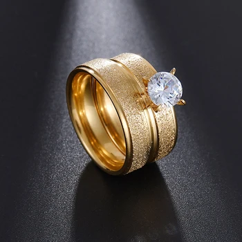 Auxauxme Bling Kubický Zirkón Zásnubné Prstene pre Páry Zlato Titánové Ocele Romantický Svadobný Prsteň Ženy Muži Šperky