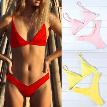 Plavky Ženy Červená Žltá Ružová Čalúnená Bikini Set Obväz Trangle Plavky s Push-up Bikini Pláž Nosiť Ženy, Ženský