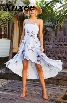 Letné šaty 2018 dievča šatka okolo kvetinový tlač modrá ženy šaty, sexy backless plážové šaty české Xnxee