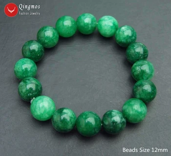 Qingmos Módne Prírodné 12mm Kolo Jades Náramok pre Ženy s Tmavo Zelená Jades Kameň Strand Náramok Šperky 7.5
