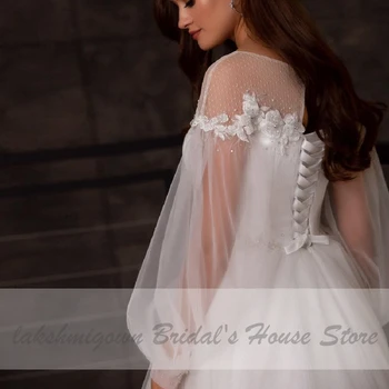 Lakshmigown Princezná Bieleho Tylu Boho Svadobné Šaty Plus Veľkosť 2020 Župan Mariage Čipky Späť Dlhý Rukáv Svadobné Šaty Vestidos