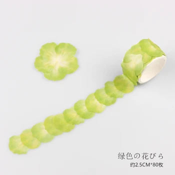 1 ks zelený kvet Petal dizajn washi páska Lepiaca DIY Zápisník Nálepky, Štítok Maskovanie domova