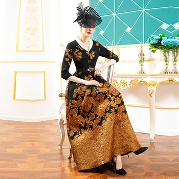 Plnej dĺžke francúzsky palác vysoký pás bol chudý retro Žakárové šaty žena čipky, výšivky dizajn dlho temperament šaty F1674