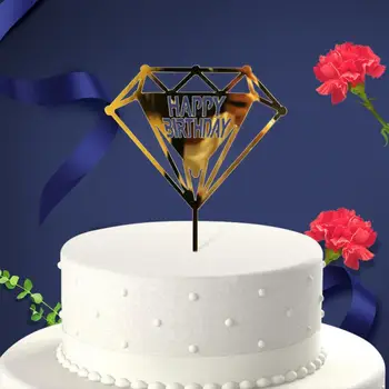 Lesk Happy Birthday Cake Vňaťou Akryl List Zlato Koláč, Dezert Top Vlajka Dekorácie na Narodeninovej Party Svadobné Dodávky