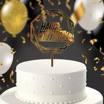 Lesk Happy Birthday Cake Vňaťou Akryl List Zlato Koláč, Dezert Top Vlajka Dekorácie na Narodeninovej Party Svadobné Dodávky