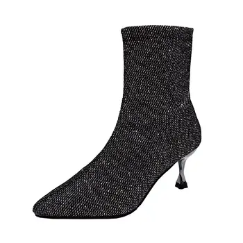 2020 Jeseň Luxusné Ženy, Ponožky, Topánky Exotickej Tanečnice Vysoké Podpätky Stiletto Topánky Zimné Móda Strečové Tkaniny Topánky Plus Veľkosť topánky