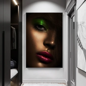 Ženy Portrét Plátno make-up Zlatý Obrázok Cuadros Maľovaní Plagátov Vytlačí Wall Art Obraz Umenia pre Obývacia Izba Dekor Galéria