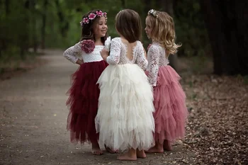 Prijímanie Šaty Flower Girl Šaty 2020 Tylu Čipky Dlhé Rukávy Girl Party Šaty Vestidos De Comunion