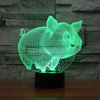 3D Roztomilý Ošípaných Visual LED Nočné Svetlo Farby Gradientu Atmosféry Lampa Novinka Svetlo Prasa Hračka Pre Deti, Deti, Stolná Lampa