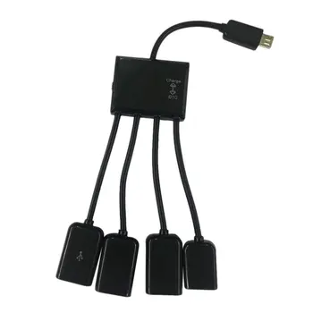 4 v 1 Porty Micro USB HUB Adaptér Napájanie a Nabíjanie OTG Hub Host Kábel Kábel Adaptéra pre Android Smartphony, Tablety