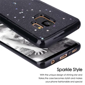Luxusné Bling Mäkké Silikónové puzdro Pre Samsung Galaxy S8 S9 Plus poznámka 8 Prípade Pre A6 A8 Plus 2018 Kryt TPU Shockproof Trblietajúce sa Hviezdy