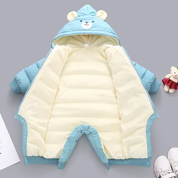 2020 Jeseň Zima Dieťa Snowsuit Cartoon Medveď Plus Velvet Teplé Novorodenca Remienky Detské Oblečenie Dievčat Batoľa Chlapci Jumpsuit