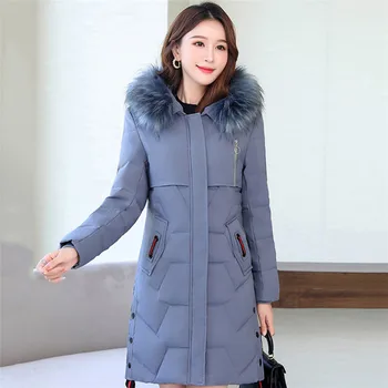 Zimný kabát ženy black xl-5xl plus veľkosť pierko vetrovka s kapucňou 2020 jar nový kórejský dlhé hrubé teplo dole bavlnená bunda CX1140