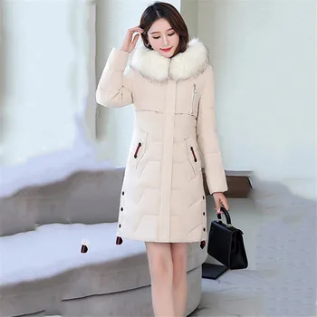 Zimný kabát ženy black xl-5xl plus veľkosť pierko vetrovka s kapucňou 2020 jar nový kórejský dlhé hrubé teplo dole bavlnená bunda CX1140