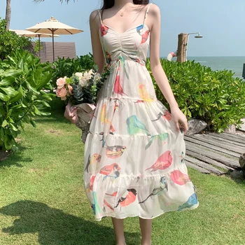 Móda ženy elegantné Špagety Popruh plážové šaty nové príchodu sexy retro klasickej vysokej kvality backless tlač-line šaty