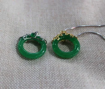 Jemné šperky Strieborné Vykladané S Prírodnými green Jade pingan prsteň Prívesok doprava zadarmo