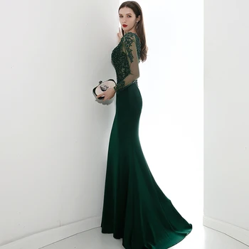 Luxusné Zelená Morská víla Večerné Šaty Pre Ženy 2020 Elegantného tvaru Luxusné, Ručne vyrábané Lištovanie Appliques Dlhý Rukáv Prom Šaty
