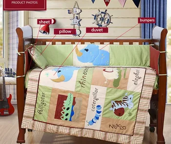 Zľava! 4PCS Bavlna Dieťa Detská posteľná bielizeň Nastaviť Produkt Dojčenská Cartoon Deka ,patrí(nárazník+obliečky+list+vankúš)
