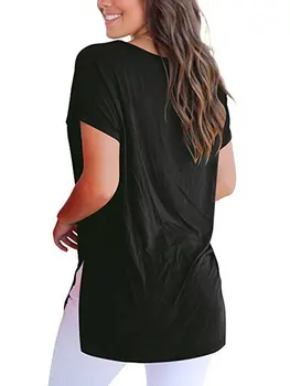 Joineles Ženy Strane Pozdĺžneho Pevné Tees Lete tvaru Krátky Rukáv Topy dámske Ležérne Voľné Základné T-Shirts Žena Letné Topy 2019