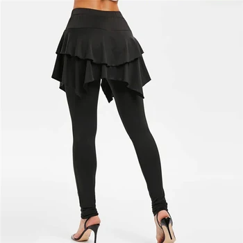 Ženy Farbou Prehrabať Nepravidelný Vysoký Pás Dlhé Nohavice Vrstvený 3-Tlačidlo Mini Sukne FEA889