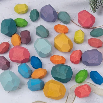 Deti Hračka Drevené Farebné Kamenné Bloky Stavebným Montessori Vzdelávacích Hračiek Dúha Farebná Drevená Hračka