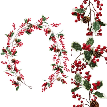 Umelé Viniča Ratan Listy Rastlín Vianočné Červeného Ovocia Borovicové Šišky Dlhé Ratan Kvet Usporiadanie Atmosfére Rozloženie Stenu Decor
