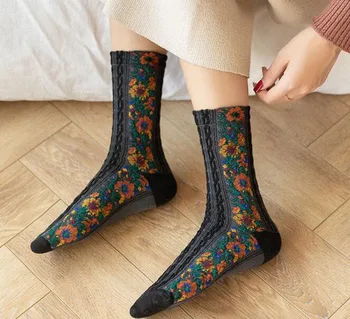 Ženy Nového Etnického Štýlu Ponožky Retro Súd vzor Pančuchy Bežné Strany osobnosti topánky kvet Ponožka