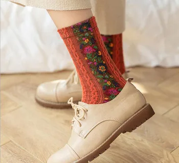 Ženy Nového Etnického Štýlu Ponožky Retro Súd vzor Pančuchy Bežné Strany osobnosti topánky kvet Ponožka
