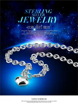 Pevné 925 striebra v tvare srdca prívesok.Módny náhrdelník mincový striebro 9mm66cm žena.Očarujúce dáma dlho strieborný náhrdelník.šperky