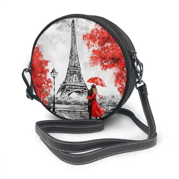 OLN Krajiny Francúzsko Eiffelova Veža Čierna, Biela A Červená Pár Taška Kolo Taška cez Rameno Malé Ženy Lete Messenger Tašky Crossbody