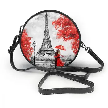OLN Krajiny Francúzsko Eiffelova Veža Čierna, Biela A Červená Pár Taška Kolo Taška cez Rameno Malé Ženy Lete Messenger Tašky Crossbody