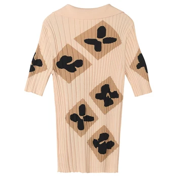 Vetore Ženy značky T-shirt je Geometrický Vzor Dizajn Zrelé Sexy Štýl Dlhé tričko Pletené Textílie Kvalitné Oblečenie pre Ženy
