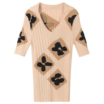 Vetore Ženy značky T-shirt je Geometrický Vzor Dizajn Zrelé Sexy Štýl Dlhé tričko Pletené Textílie Kvalitné Oblečenie pre Ženy