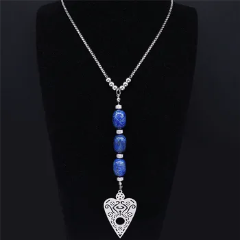2021 Modrá Prírodný Kameň z Nehrdzavejúcej Ocele Dlho Božskej Náhrdelníky pre Ženy, Strieborná Farba Veľké Šperky, Náhrdelníky collier femme NXS04