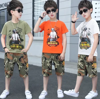 Baby Chlapci Letné Oblečenie Športové Oblečenie Set sa Cartoon tričko+Rifle Nohavice 2ks Vyhovuje Chlapci Tarcksuit Oblečenie 4 6 8 10 12 14 Rokov
