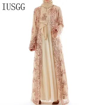 2021 Najnovšie Dubaj Luxusné Flitrami Moslimské Oblečenie Výšivky, Čipky Ababya Vysokej Kvality Islam Kimono Ženy Maxi Šaty Cardigan Dlhé