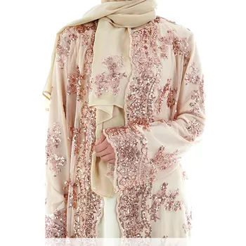 2021 Najnovšie Dubaj Luxusné Flitrami Moslimské Oblečenie Výšivky, Čipky Ababya Vysokej Kvality Islam Kimono Ženy Maxi Šaty Cardigan Dlhé