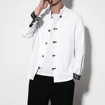 Čisté farebné Bavlnené tričko mužov Single-breasted mužov tričko veľkosť 5XL mens košele Čínsky štýl