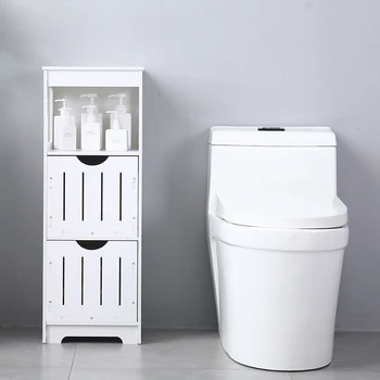 Kúpeľňa Kabinetu Tri Vrstvy, Dve Zásuvky úložná Polička Pvc Nepremokavá, Ľahko čistiteľné Jednoduchá montáž(31,5 x 30,5 x 85)cm Biele[USA-W]