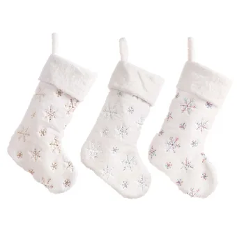 Snehové Vločky Biele Vyšívané Plyšové Vianočné Pančuchy Candy Ponožky Darčeky Taška S Visí Slučky Vianočný Strom Krb Dekorácie
