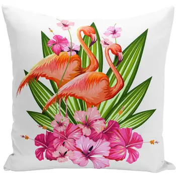 Akvarel Vytlačené Vankúš Flamingo Vták Tropické Rastliny, Kvet, Dekoratívne Obliečka Na Vankúš Obývacia Izba Gauč Domov